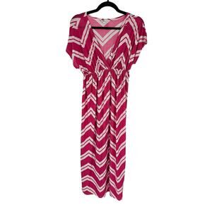 5Th Love Women's Short Sleeve Pink & White V-neck Long Dress Size M